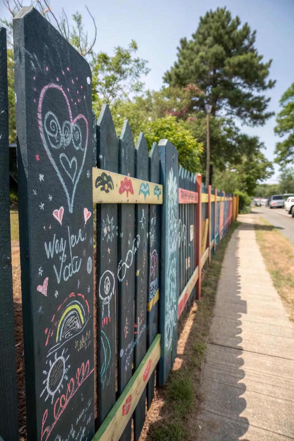 Chalkboard fences invite creativity and interaction.