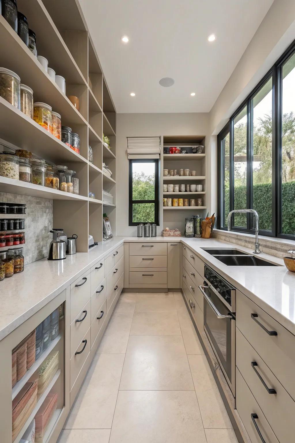 A U-shaped design optimizes pantry space.