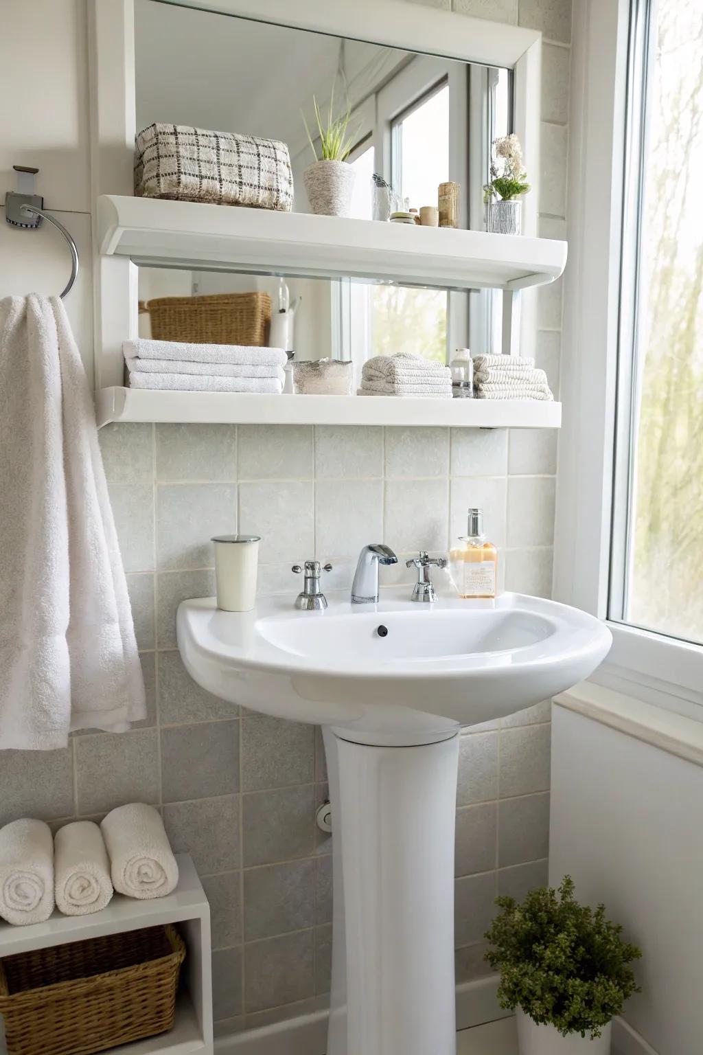 Floating shelves maintain a light and open design.