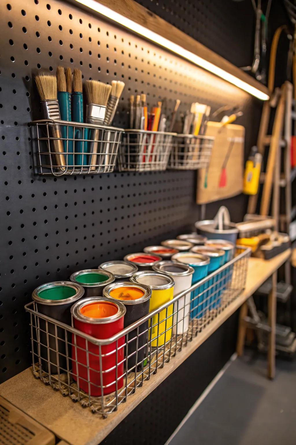 Optimize your garage with vertical paint storage, where outstanding organization meets artistry.