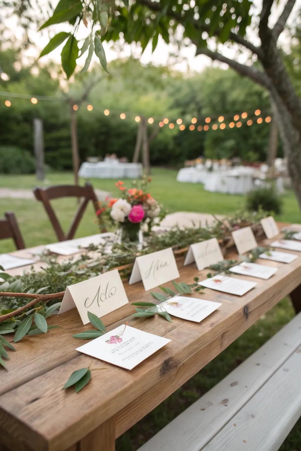 Customized spot markers made using natural items bring a thoughtful touch to this table.