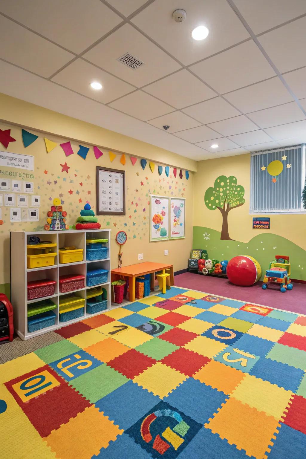Designed carpets enhance fun and functionality in play areas.