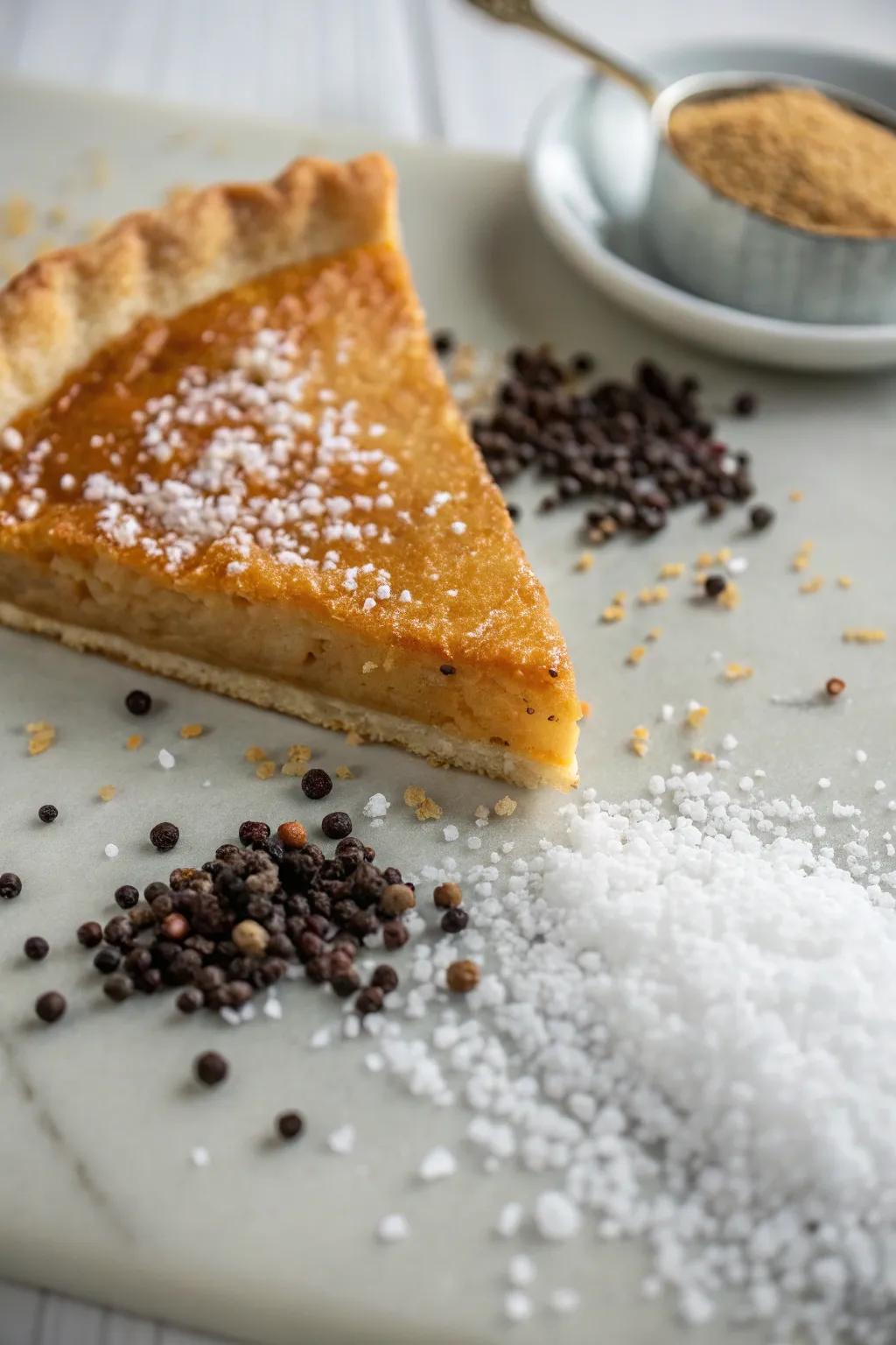 A pie slice paired with unexpected taste components.