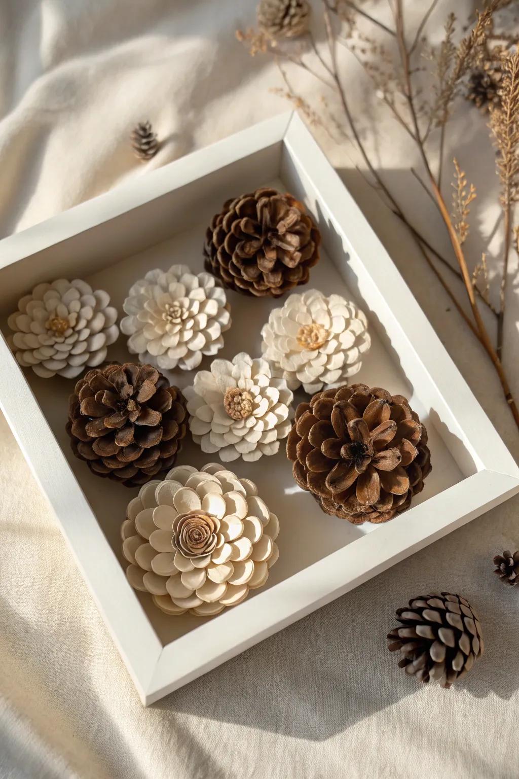 Discover the allure of nature with this pinecone blossom panorama box&mdash;an elegant fusion of simplicity and creativity.