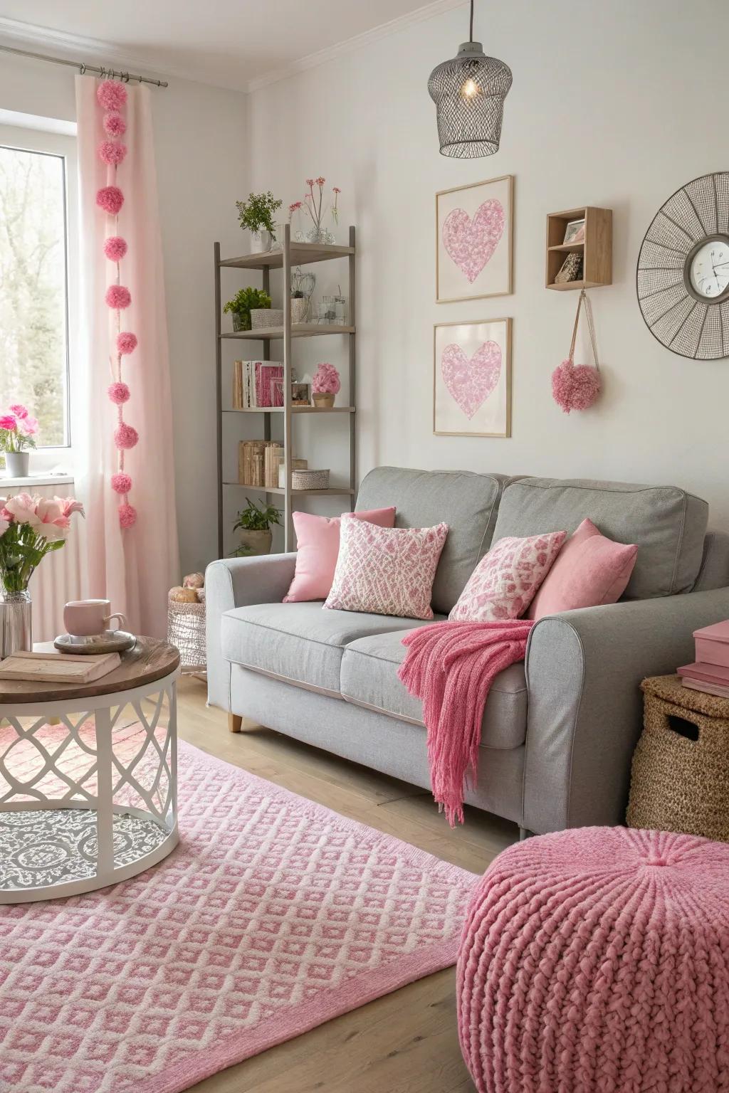 Pink and gray create a sophisticated and timeless look.