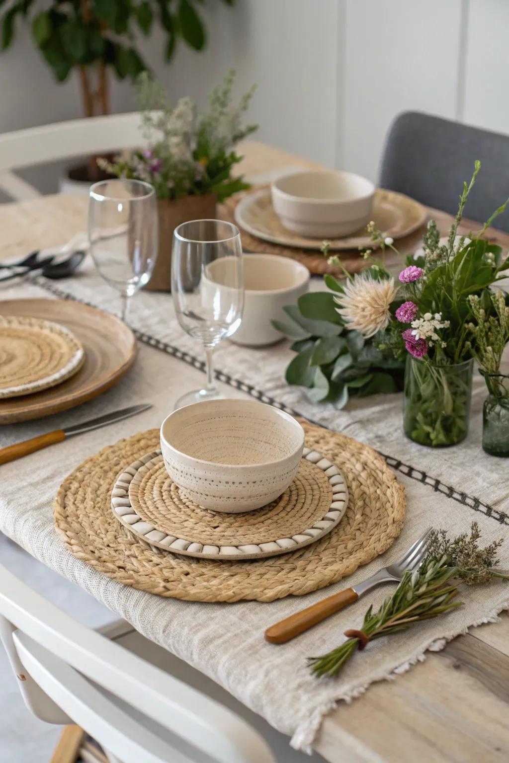 Textural placemats add depth and interest to your dining table.