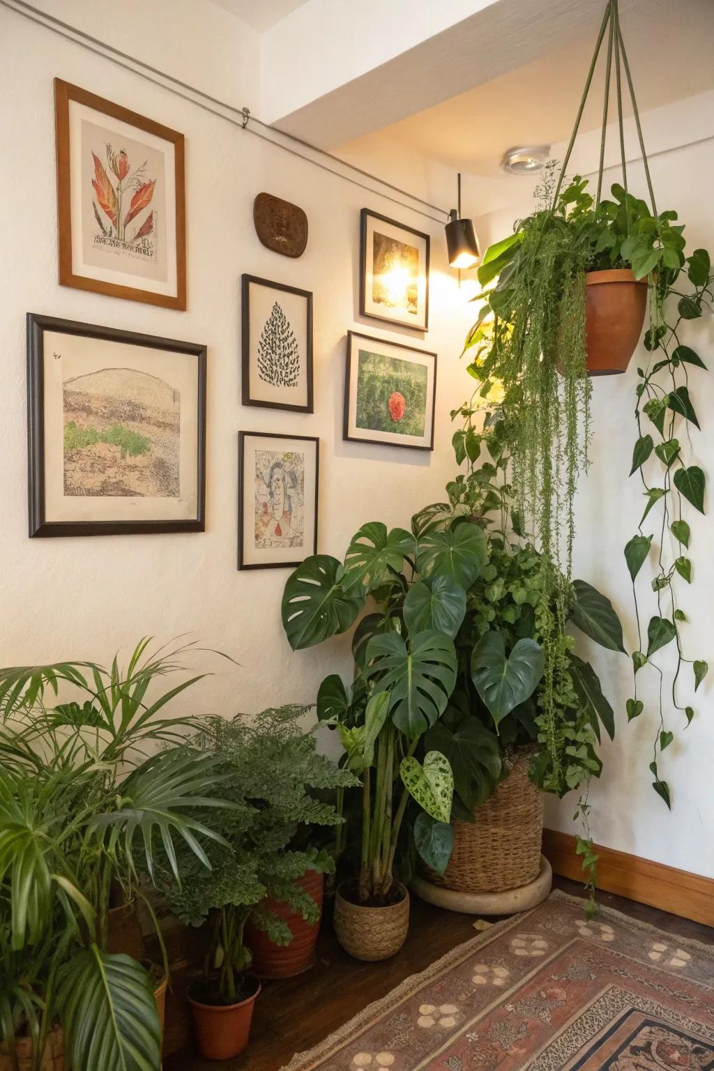 Combine plants with art for a personal touch.