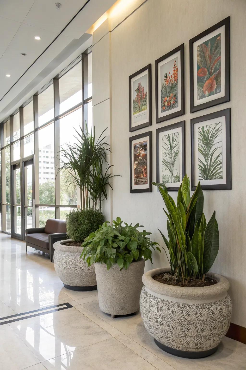 Customize your green wall using artistic frames and containers.
