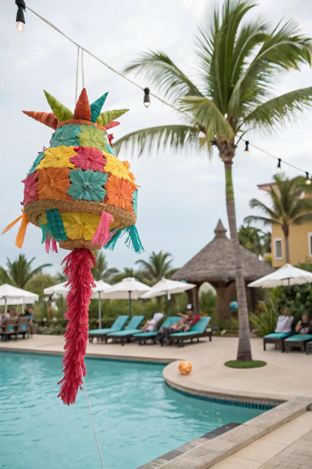A tropical piñata enhances the excitement and amusement of the celebration.