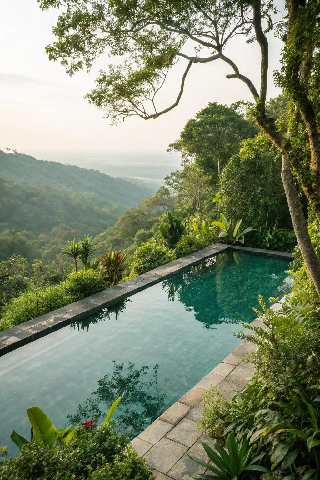 Greenery integrated into coping designs fashions a natural haven.