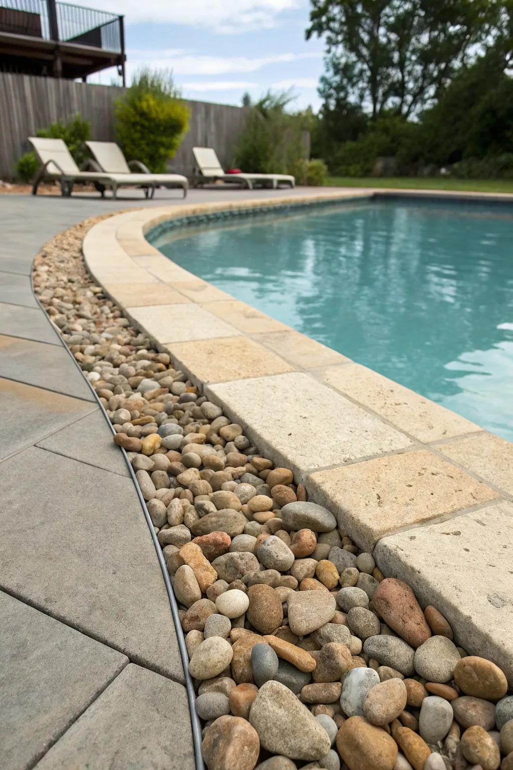 Stone borders inject texture and allure into poolside spots.