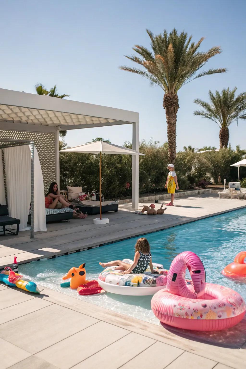 Craft a fun and secure setting for family enjoyment on your pool deck.