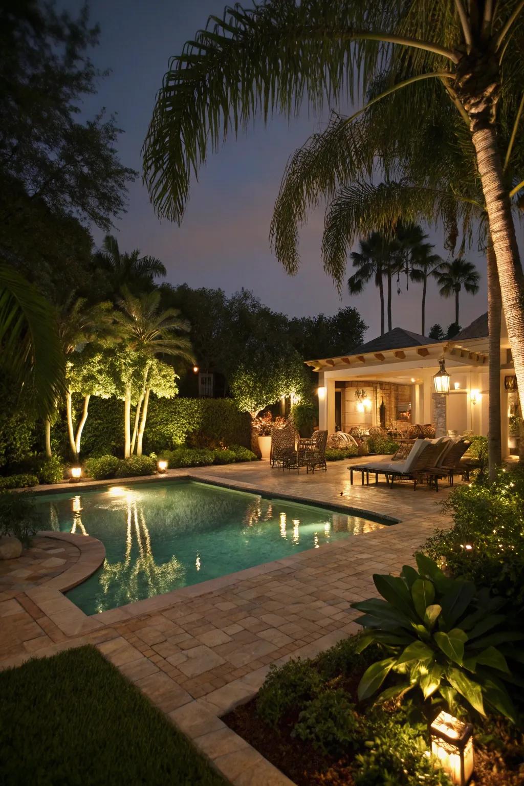 Brighten your pool area with elegant lighting for magical evenings.