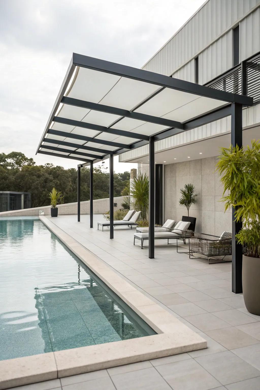 Modern designs offer a clean and simple look for poolside areas.