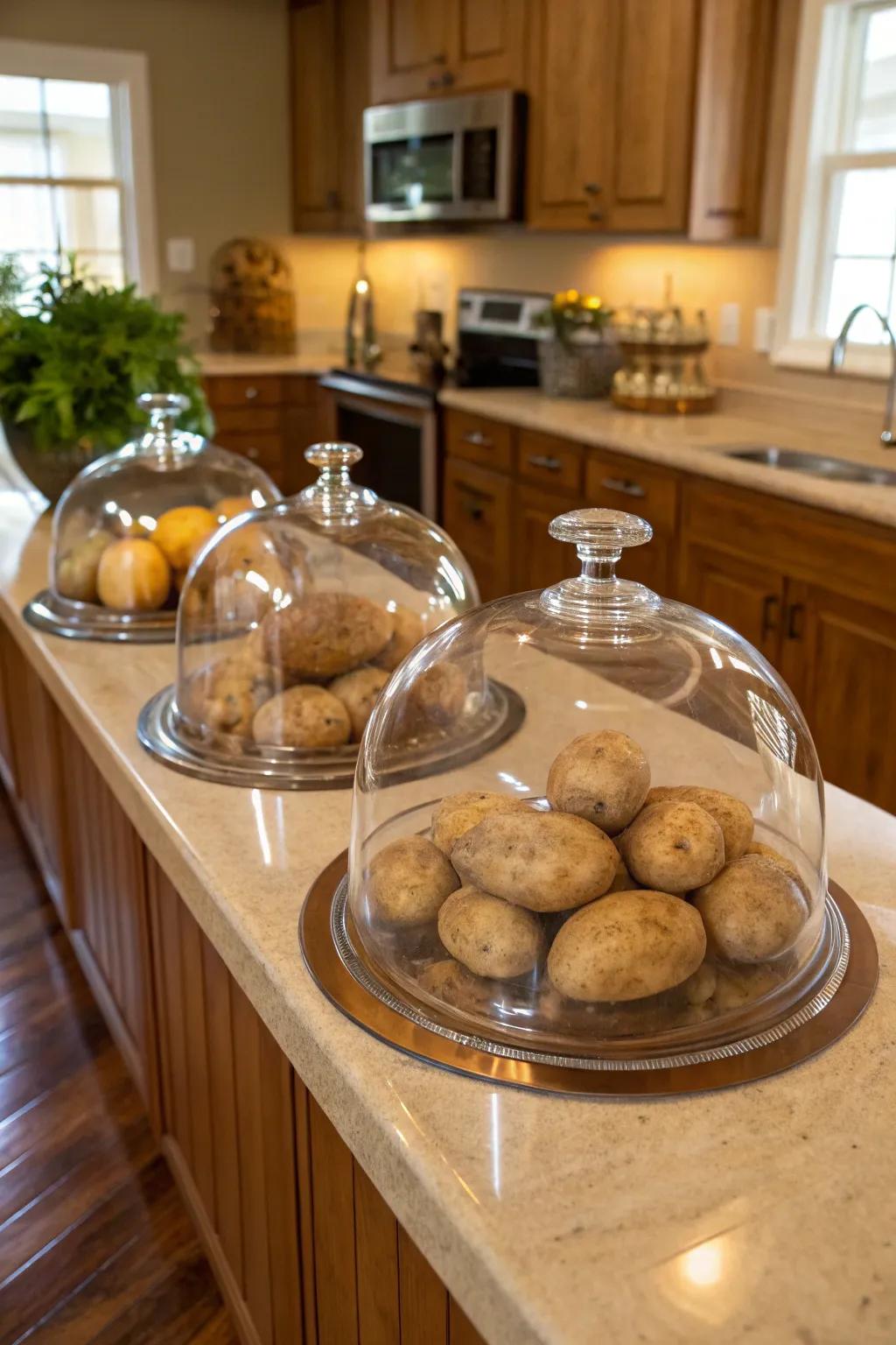 Glass covers enhance the elegance of potato storage.