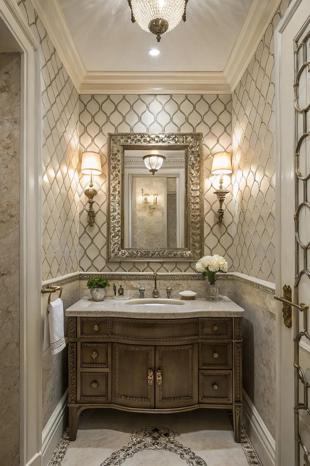 Statement reflectors and lighting enhance the overall design.