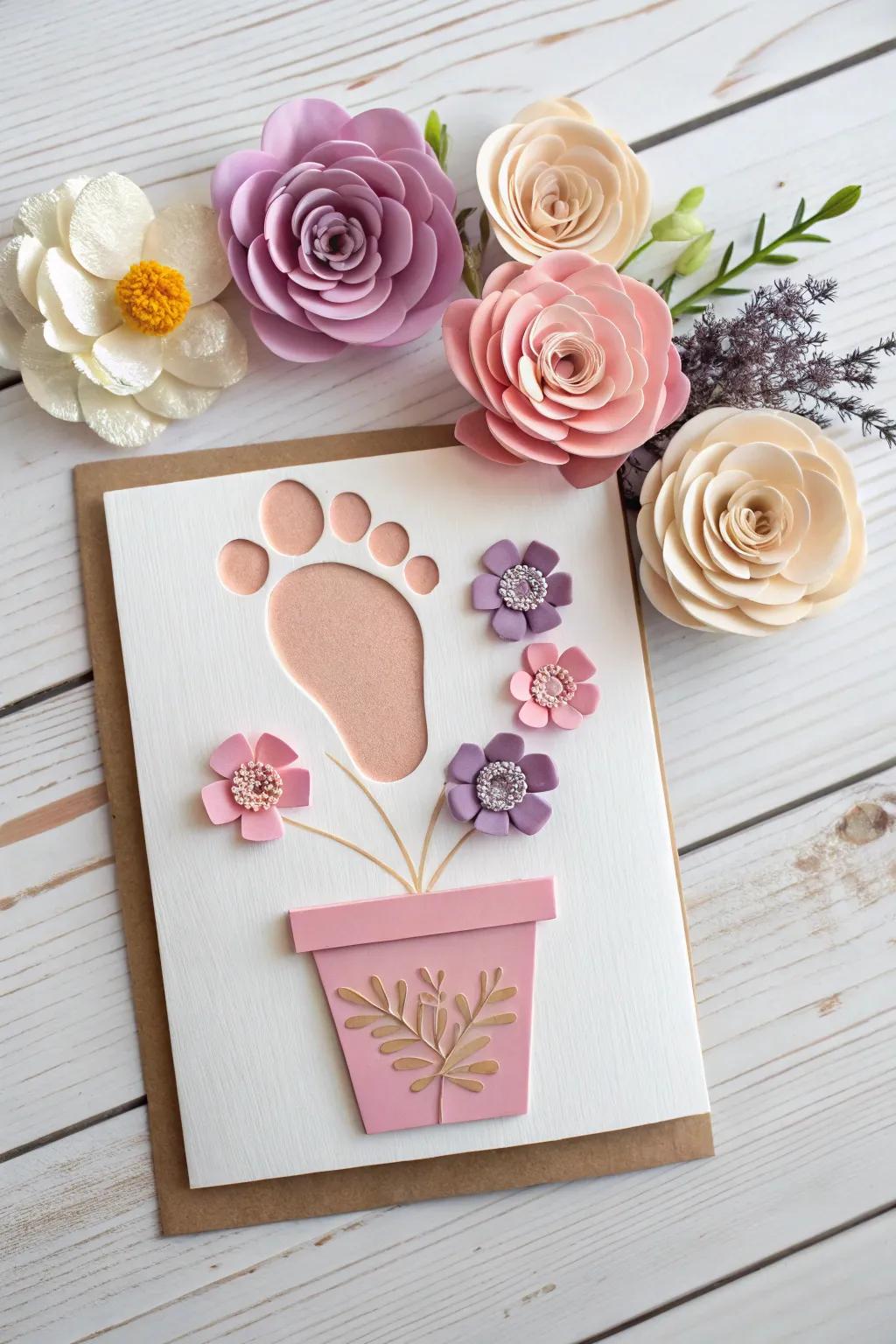Capture tiny feet and heartfelt moments with this charming Footprint Flower Pot card for Mother's Day.