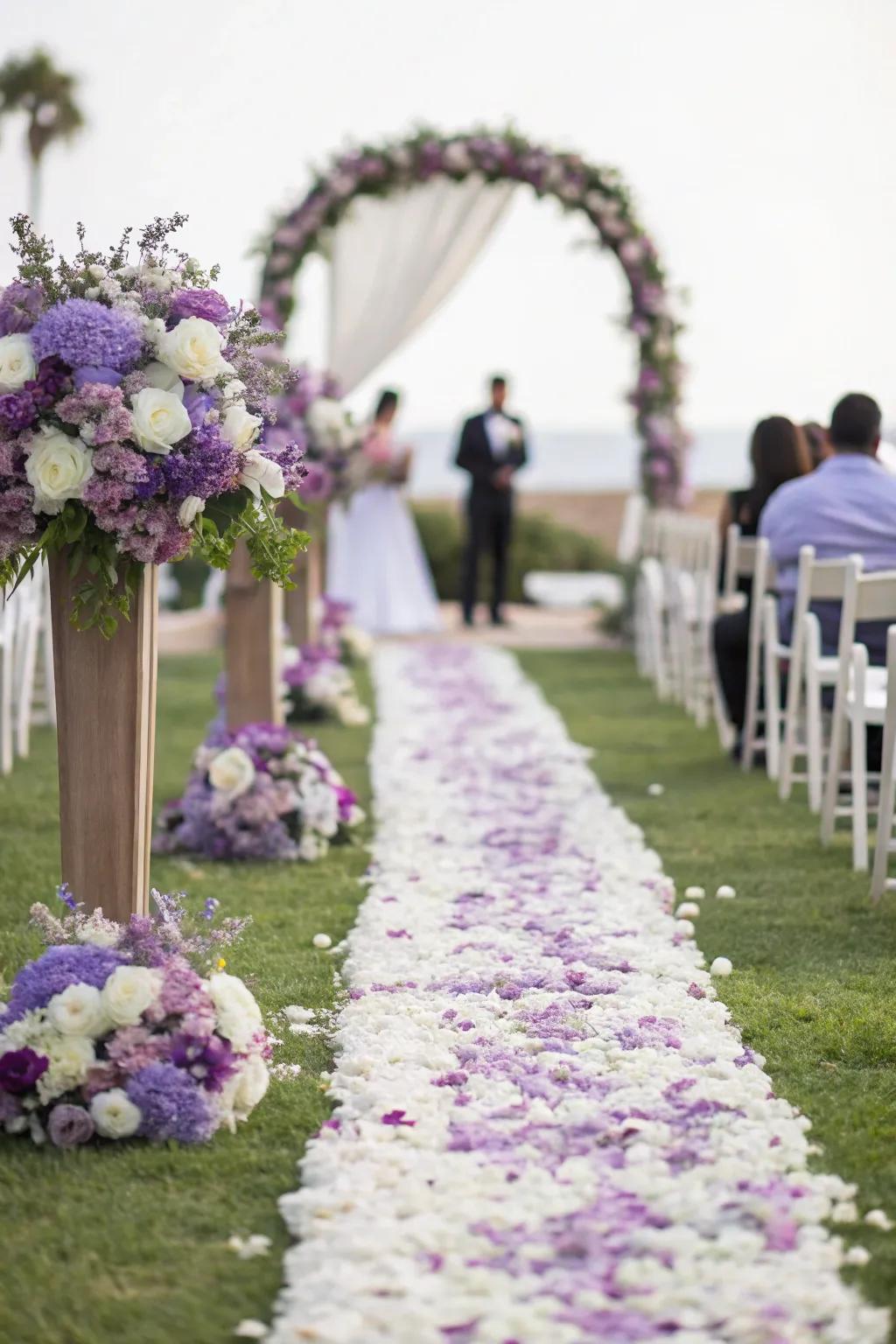 A blossom walkway fashions a breathtaking path for the wedding procession.