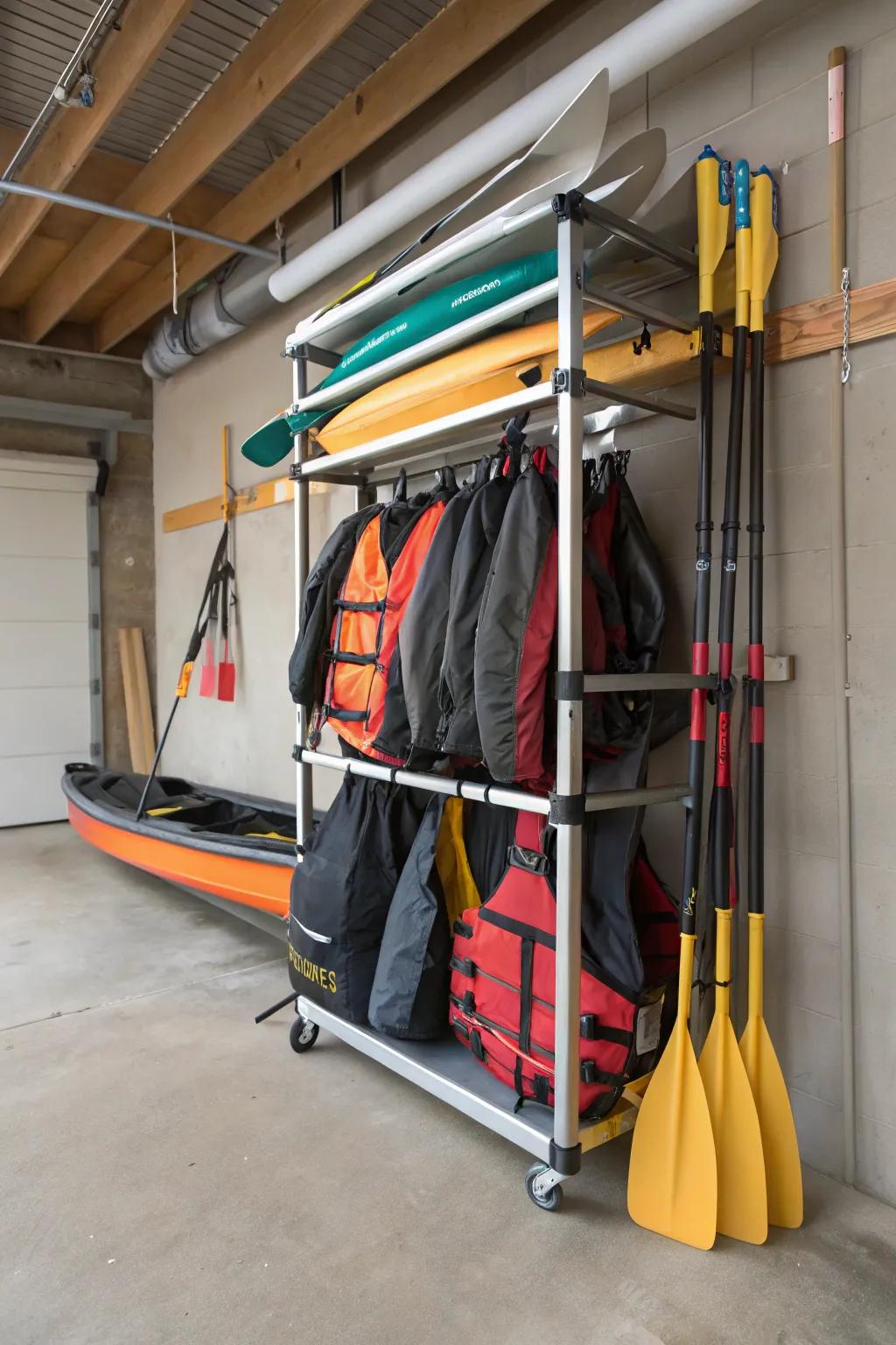 A versatile rack keeps your skiff and gear organized easily.