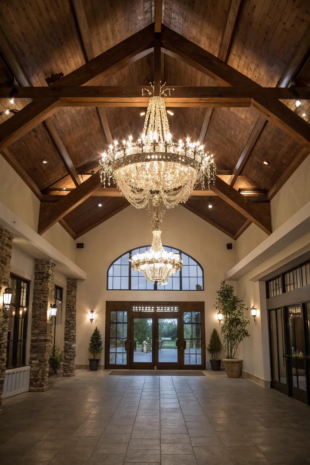 Create a statement with an artistic chandelier.