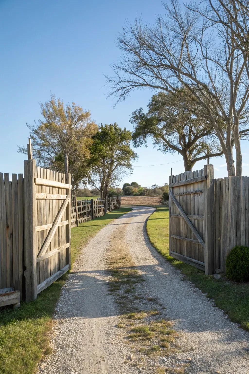 A charming divider frames a welcoming driveway entryway.