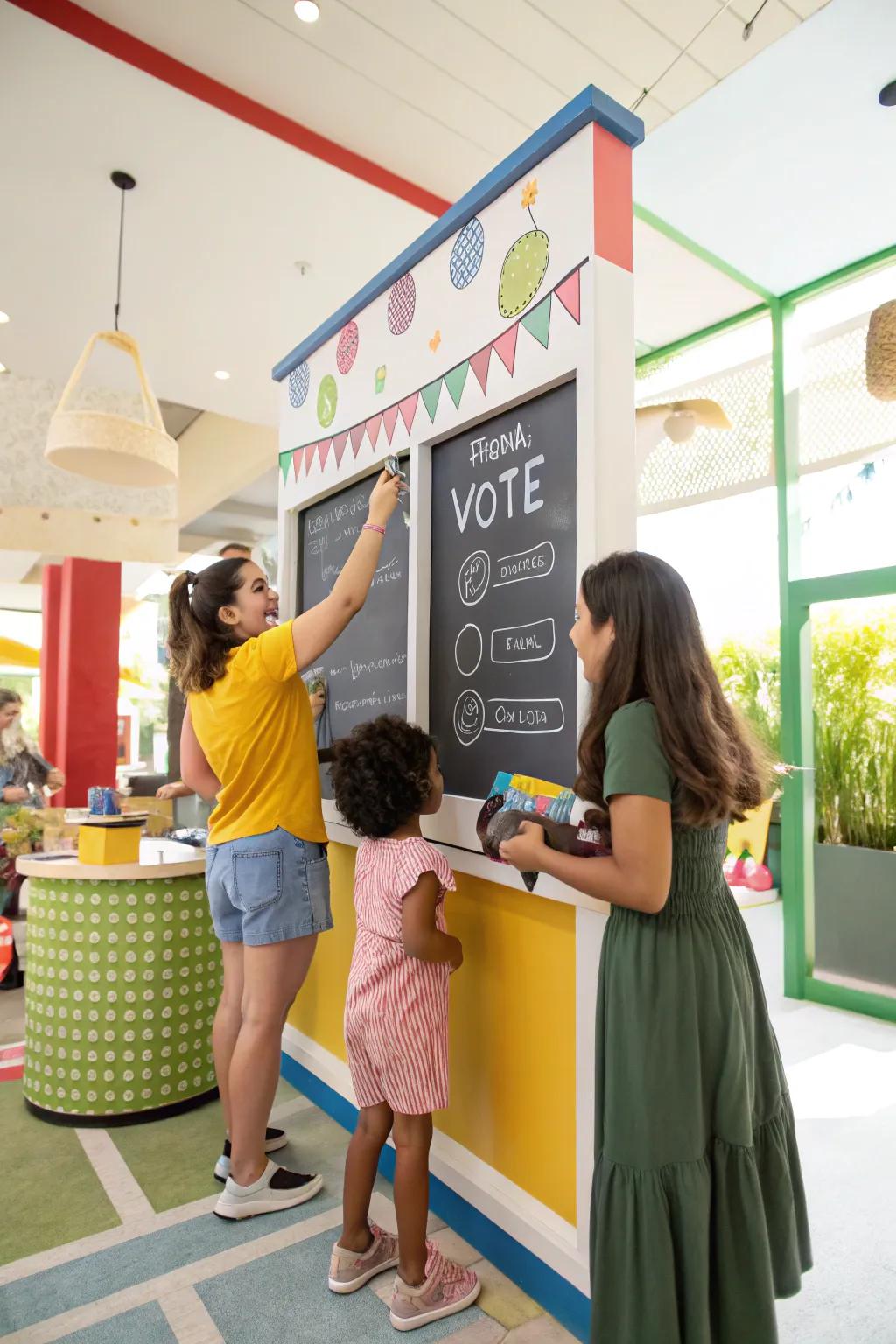 An interactive chalkboard inviting customers to participate by voting for their favorites.