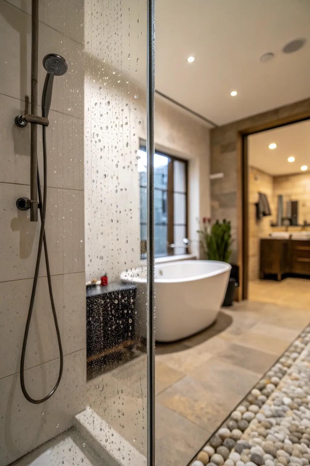 A walk-in shower design that offers a modern and open feel.