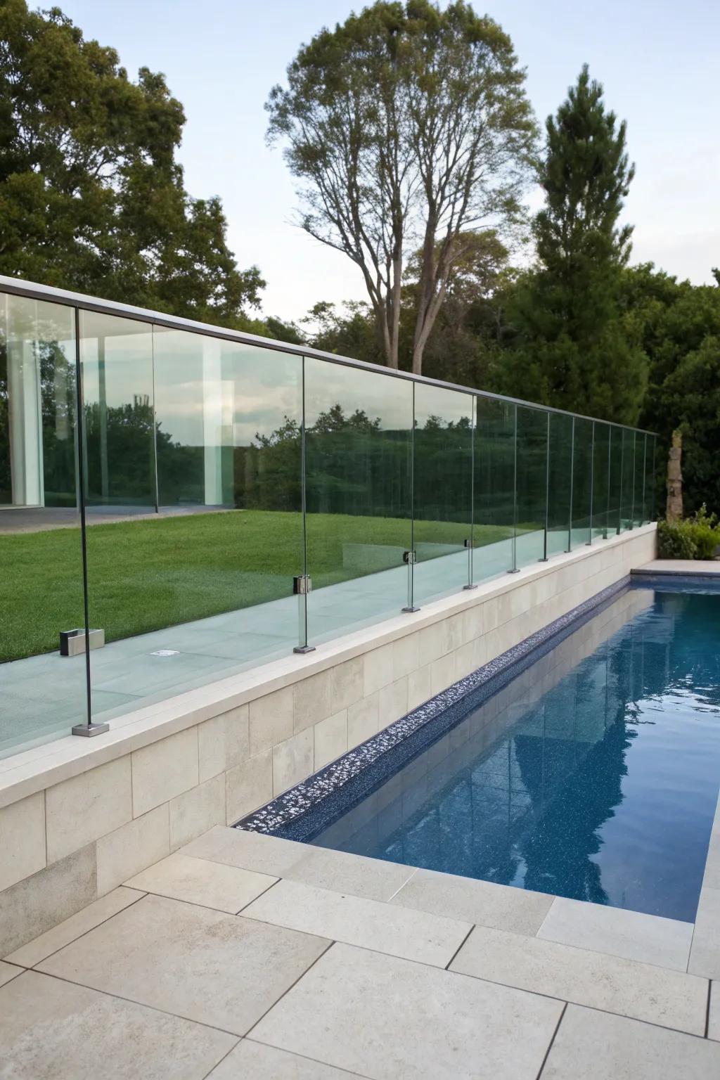Retaining wall with glass panels offering unobstructed views.