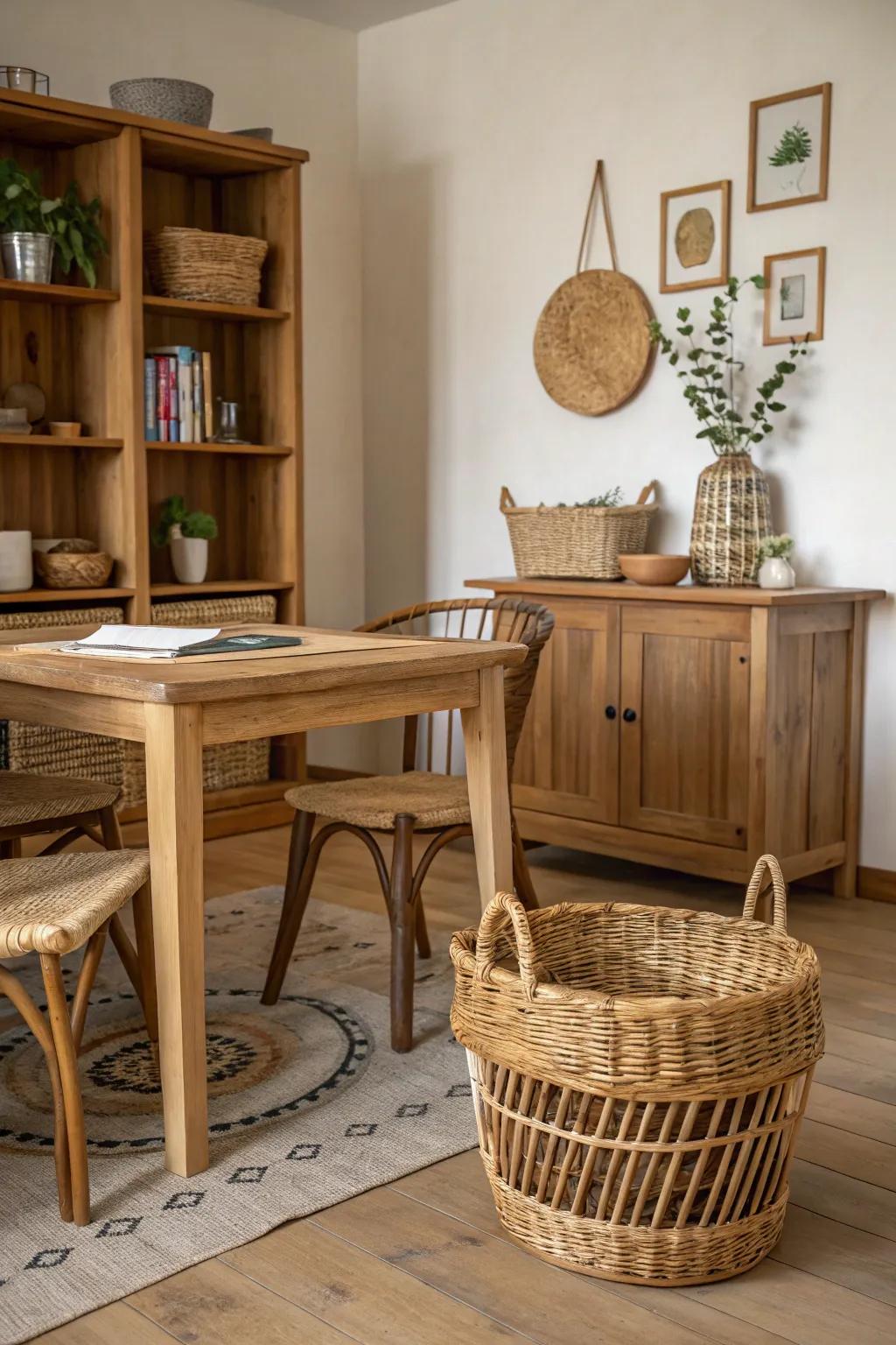 Raw materials add warmth and uniqueness to the decor.