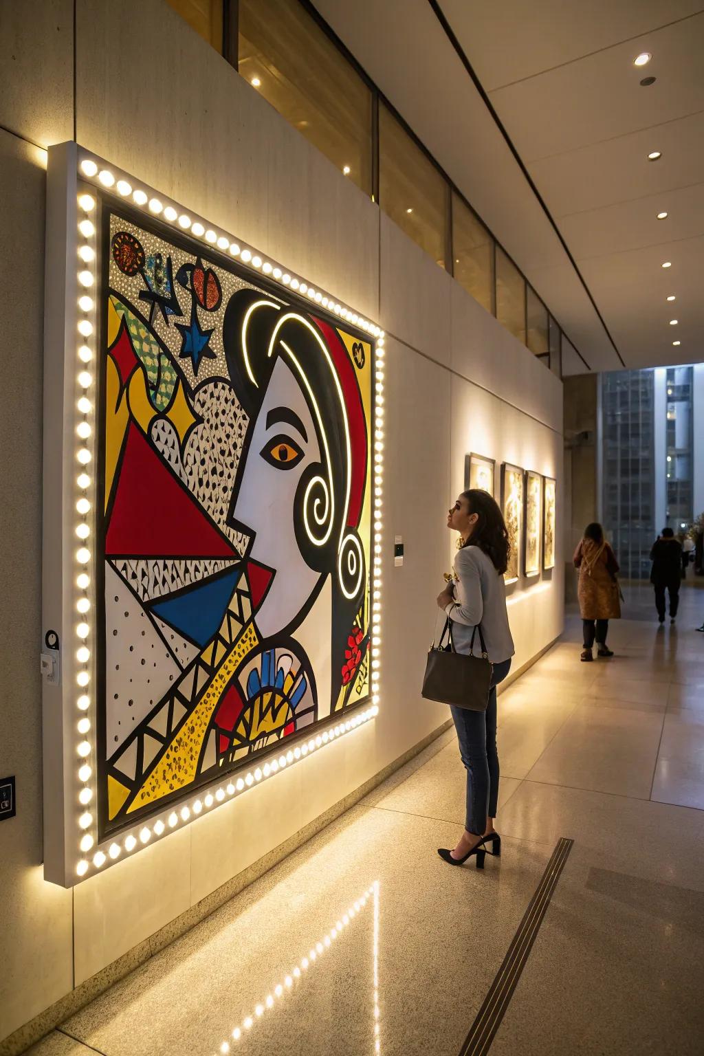 Highlight your art using illuminated wall lighting.