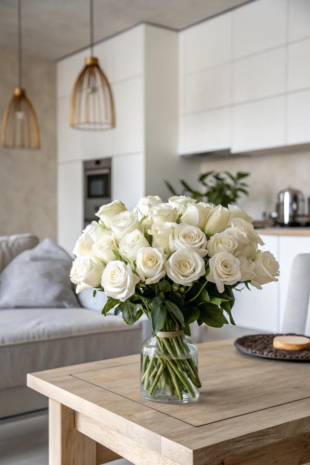 Elegant single-color roses for understated beauty.