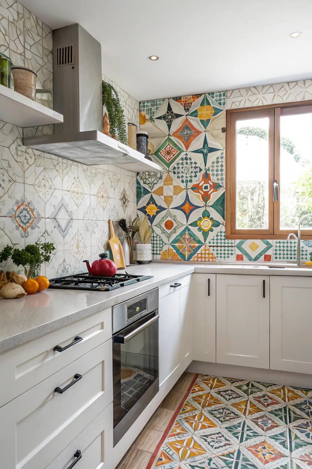 Geometric patterns add a fashionable touch to rustic designs.