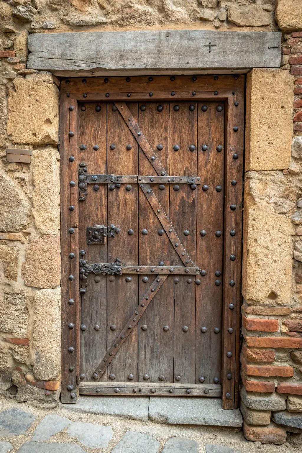 Heavy doors exude strength and a timeless rustic charm.