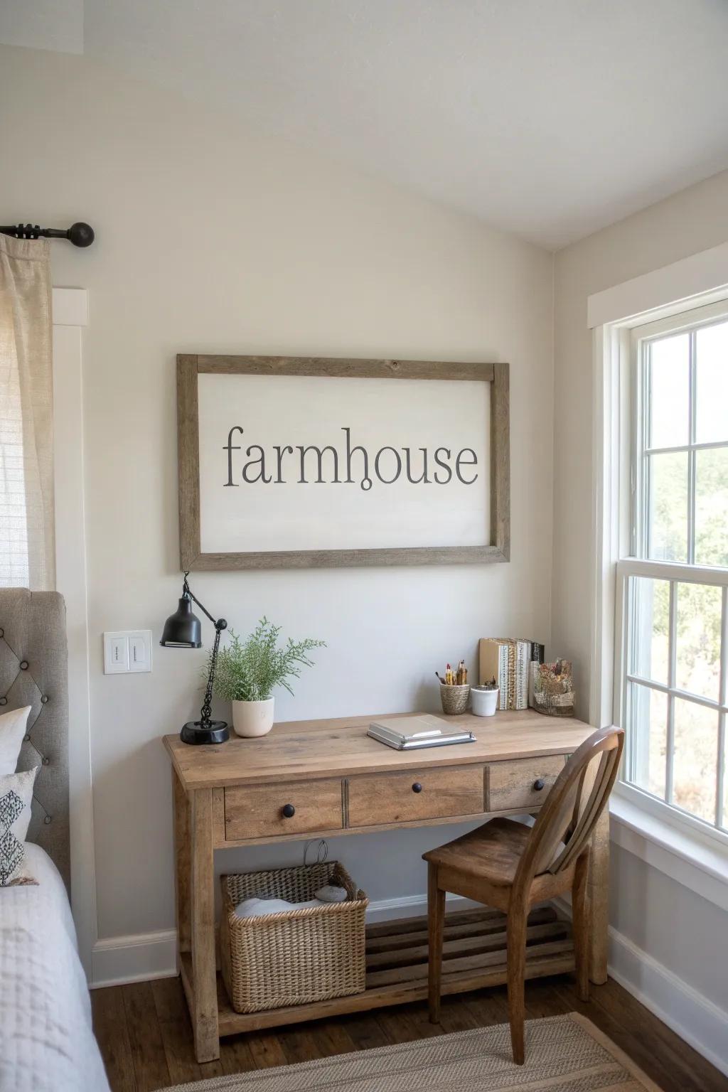 Farmhouse lettering contributes individuality and inspiration to your office atmosphere. ✨ #InspirationalQuotes #FarmhouseStyle