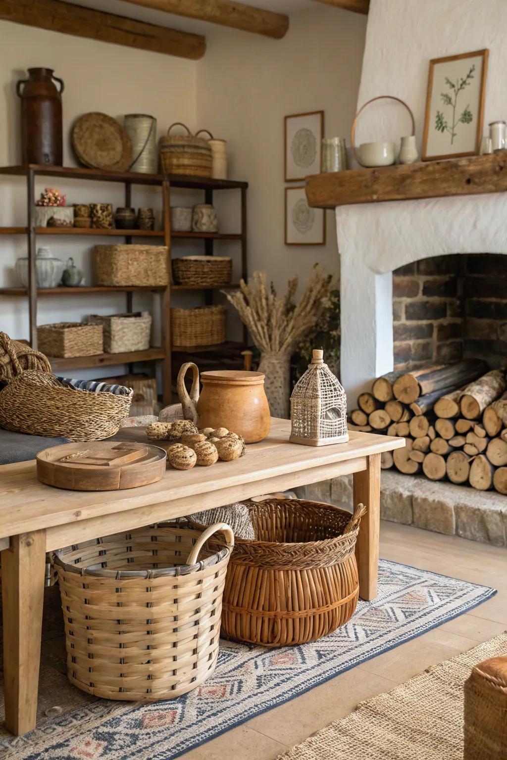 Rustic accessories enhancing a home interior.