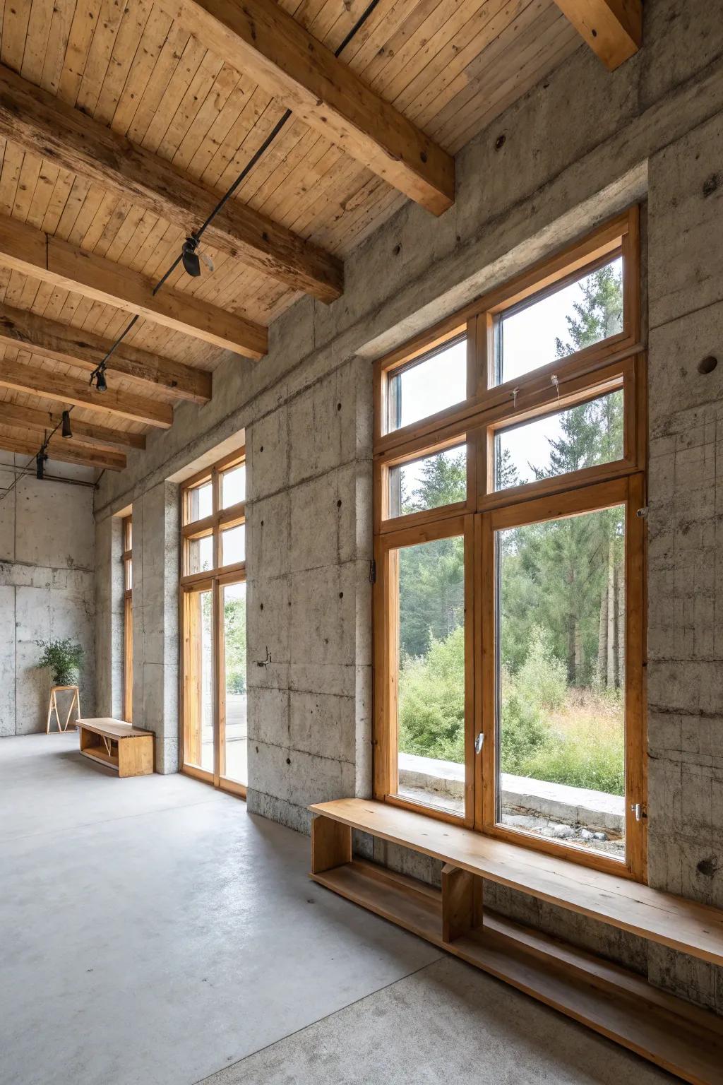 Industrial elements combine with natural wood for a unique atmosphere.