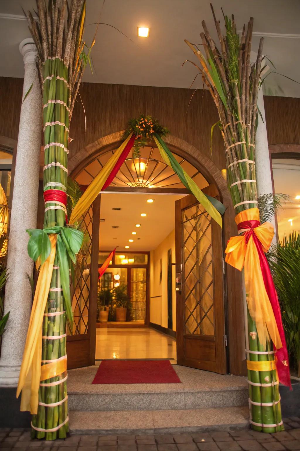 Sugarcane stems bring natural style to any entrance.
