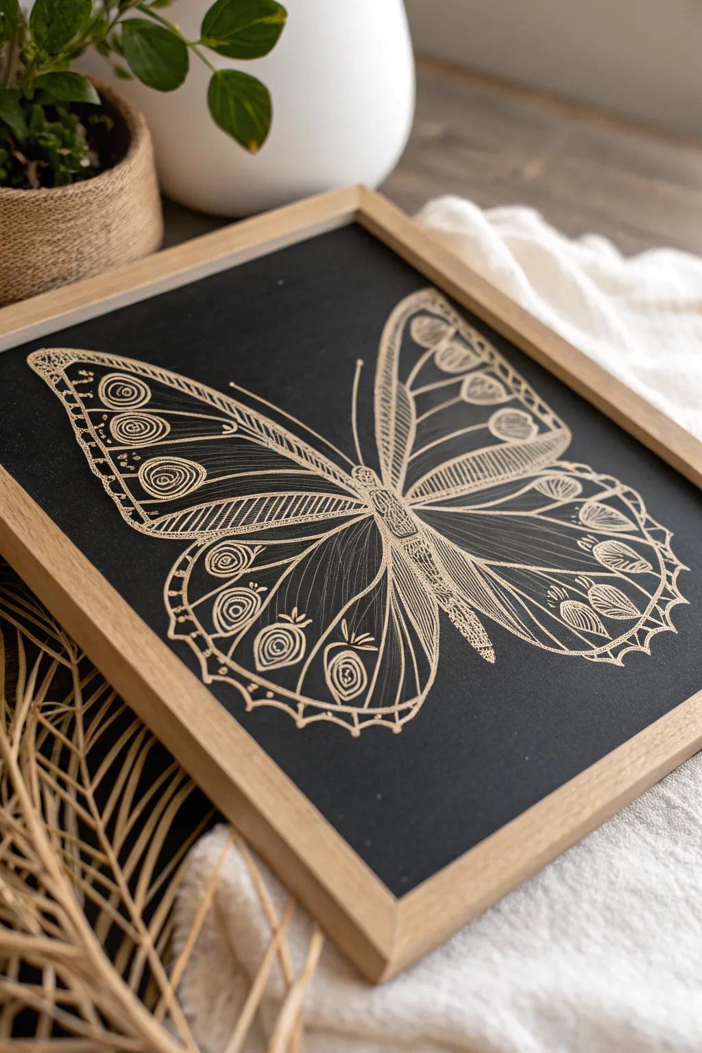 Explore the Art of Simplicity: Delicate Insect Wings in Scratchboard Detail.