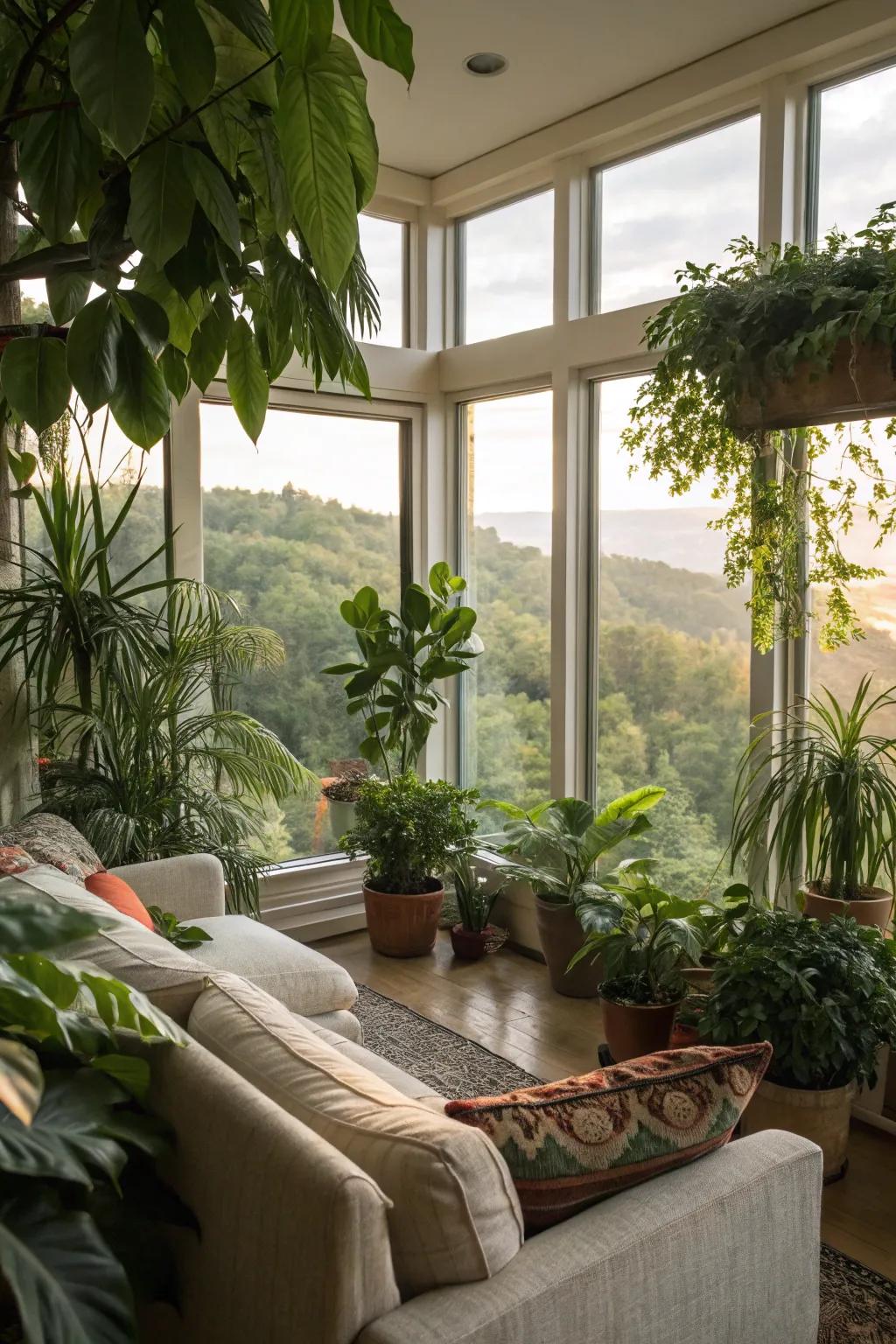 Welcome the outdoors in with plants and natural vistas.