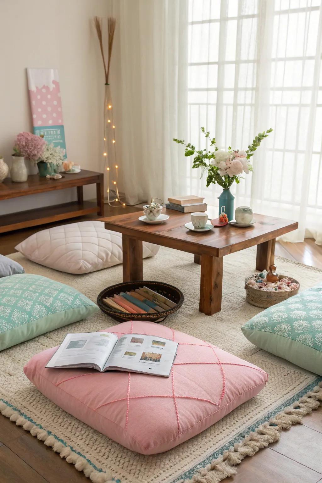 Grounded furniture encourages intimacy and calm.