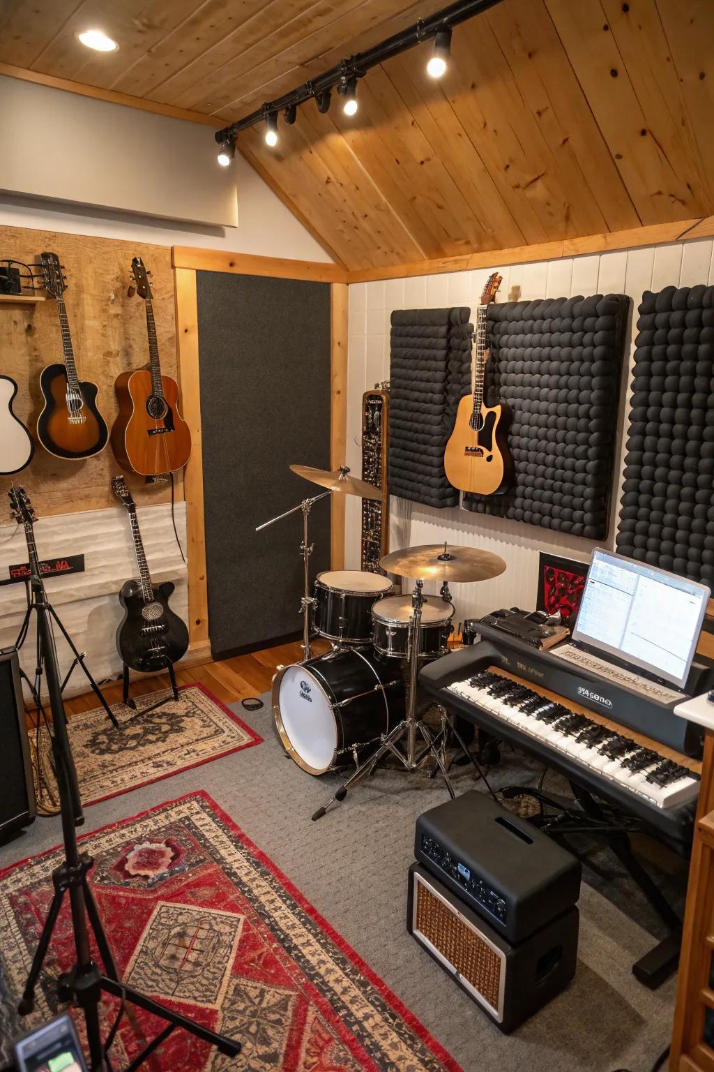 A music lover's dream studio inside a she shed.