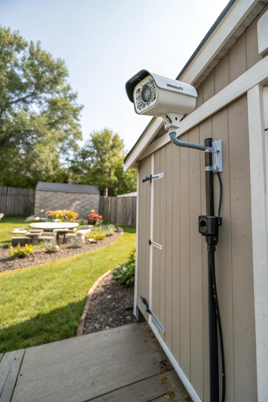 Smart surveillance provides constant monitoring of a garden shed.