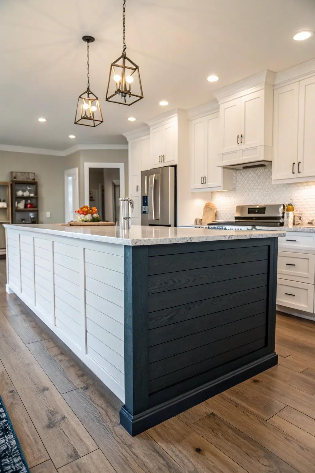 Dual-tone horizontal panel island creating a captivating visual impact.