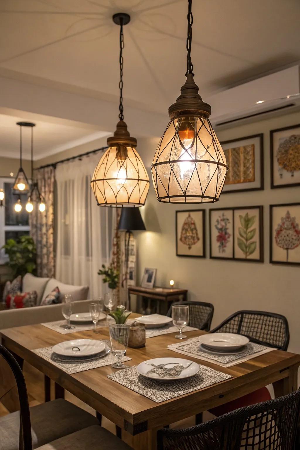 Drop lights produce a personal environment for dining experiences.
