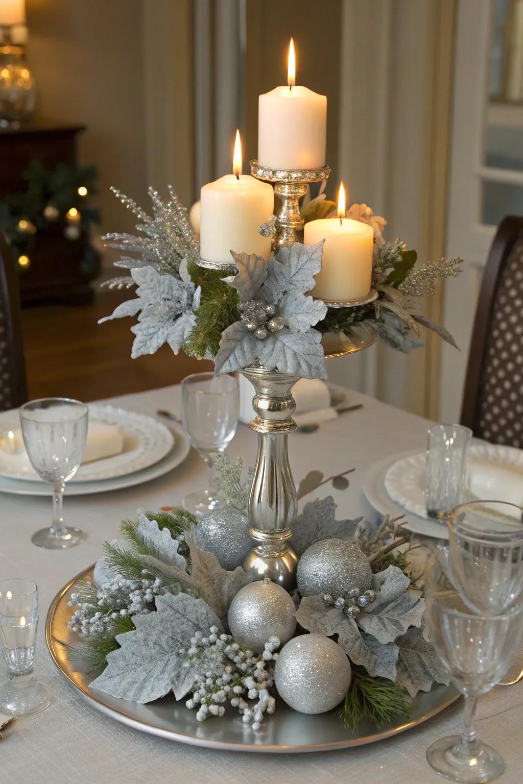 A silver centerpiece elevates any holiday gathering.