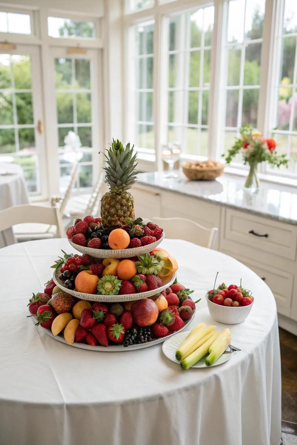 Seasonal fruits provide a lively and fresh centerpiece idea.