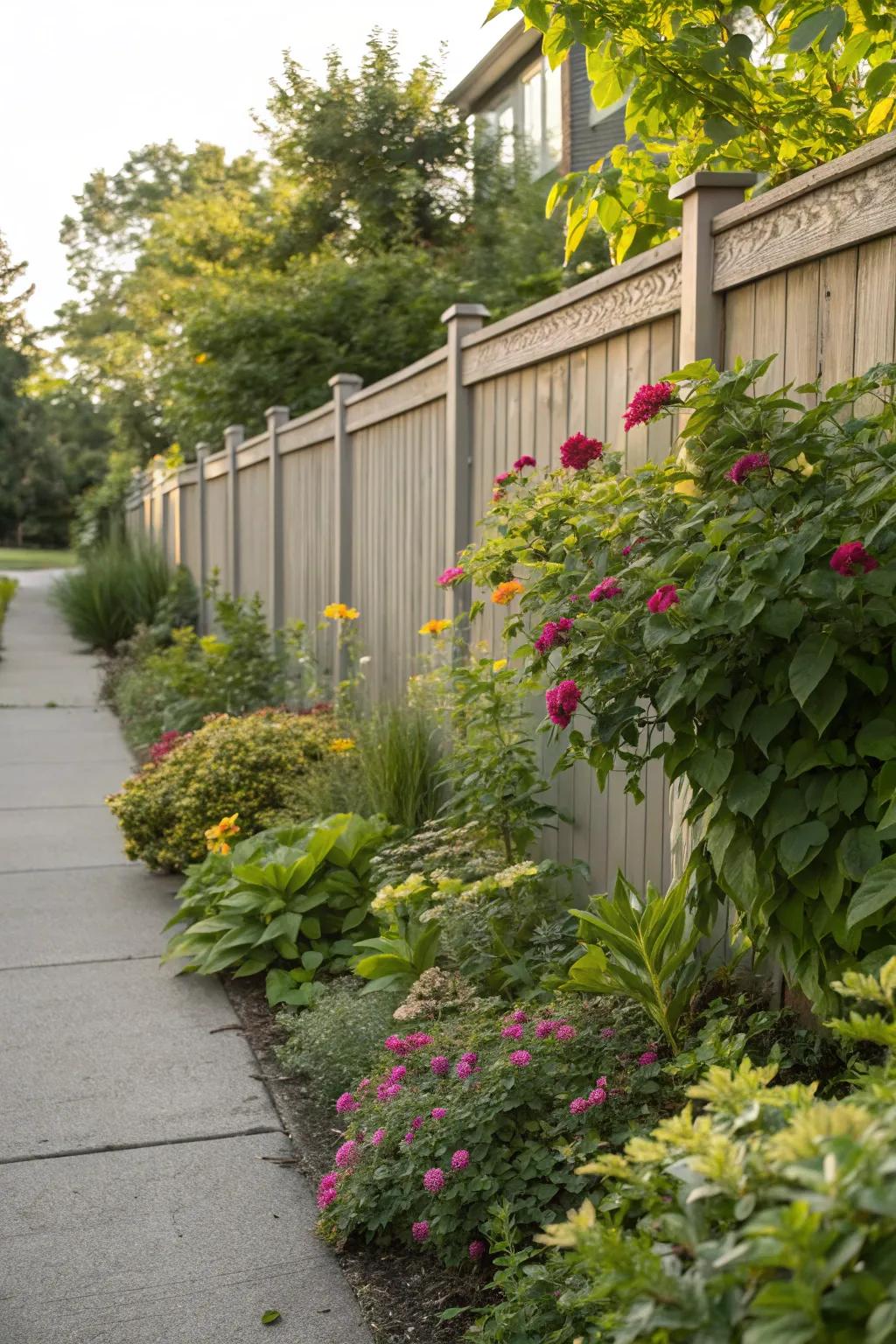 Local flora deliver a sustainable and effortless option for fence landscaping.
