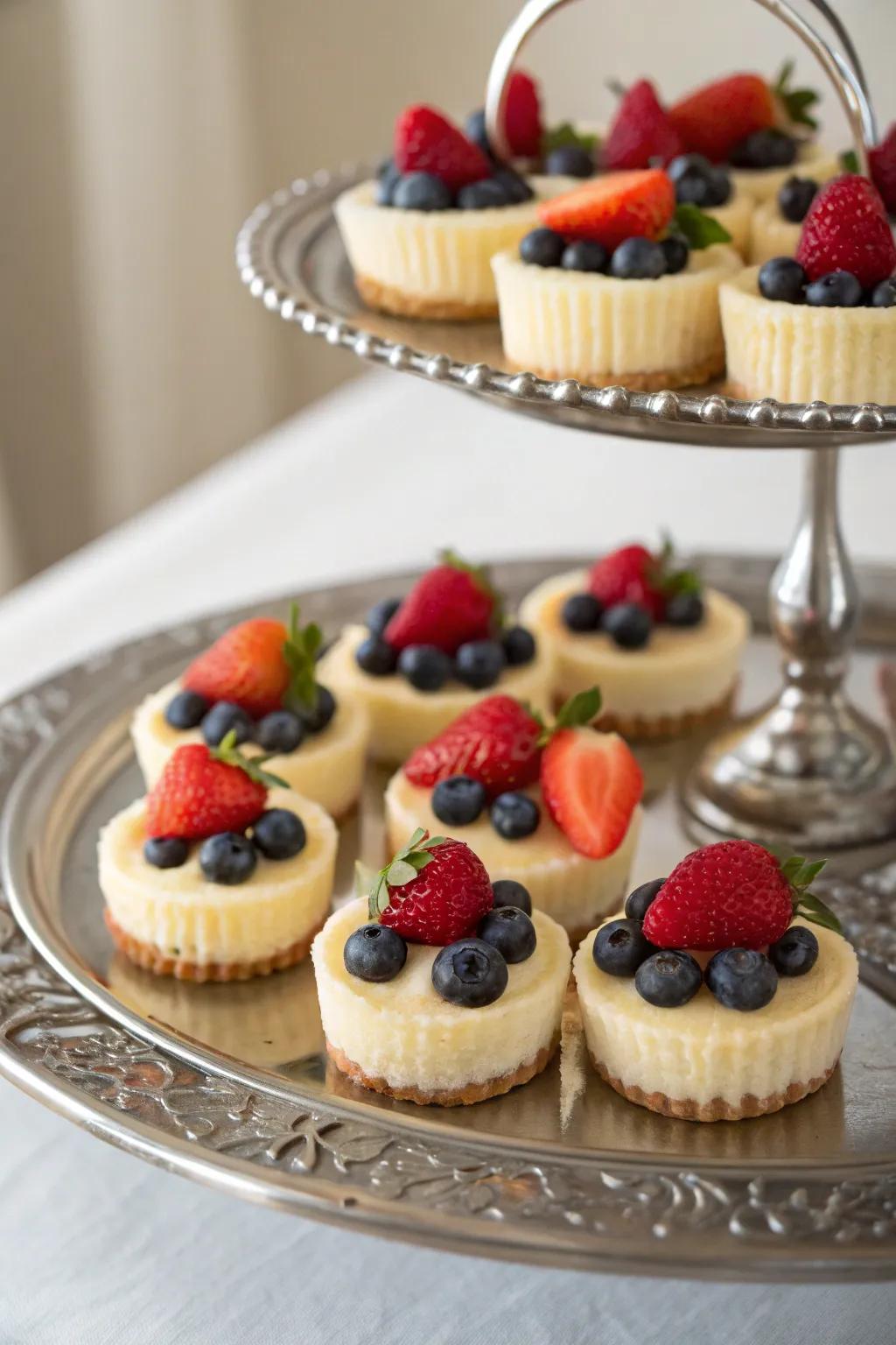 Elegant small cream cheese treats crowned with fresh berries.