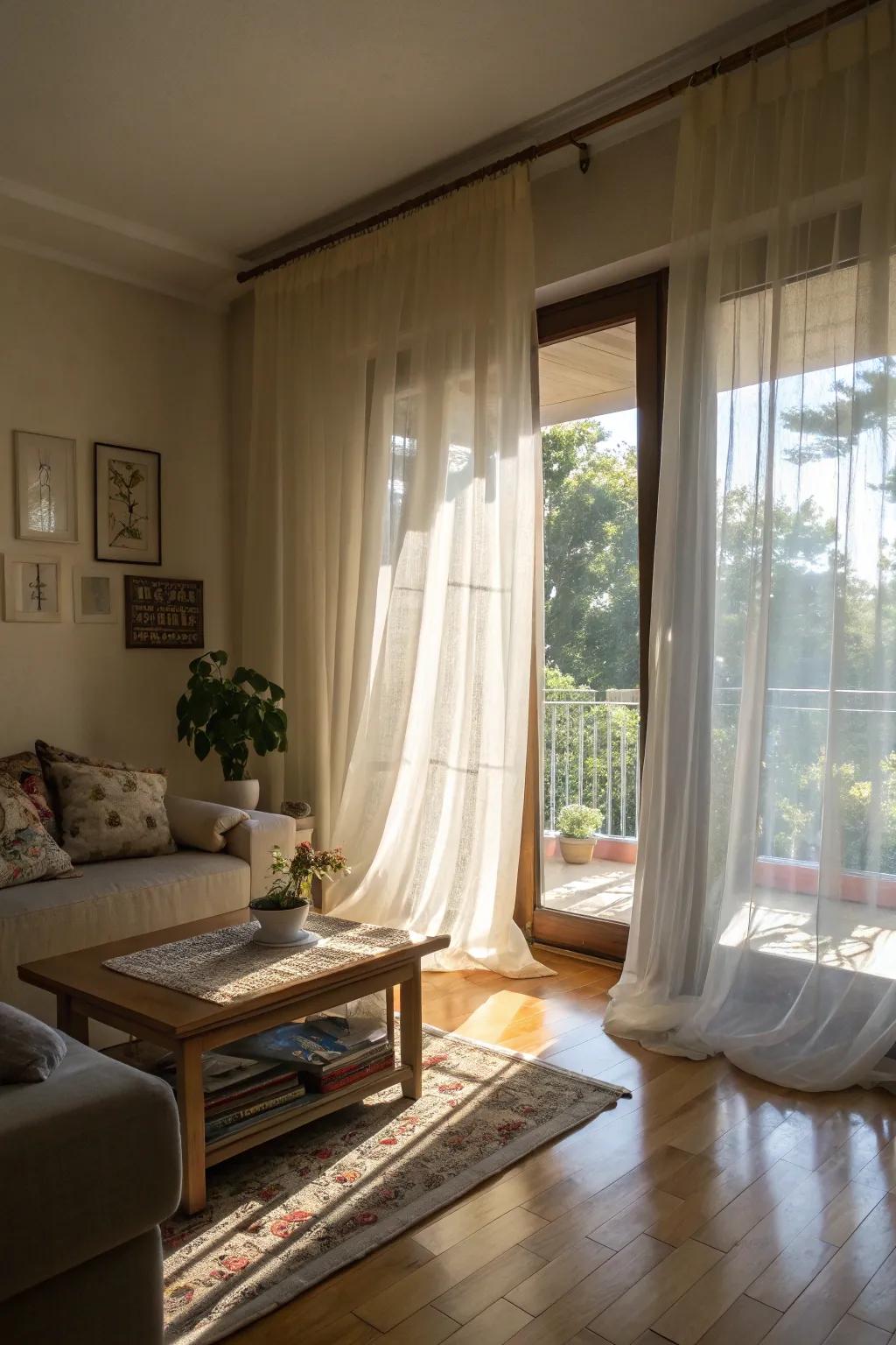Natural light and warmth are invited by simple window treatments.