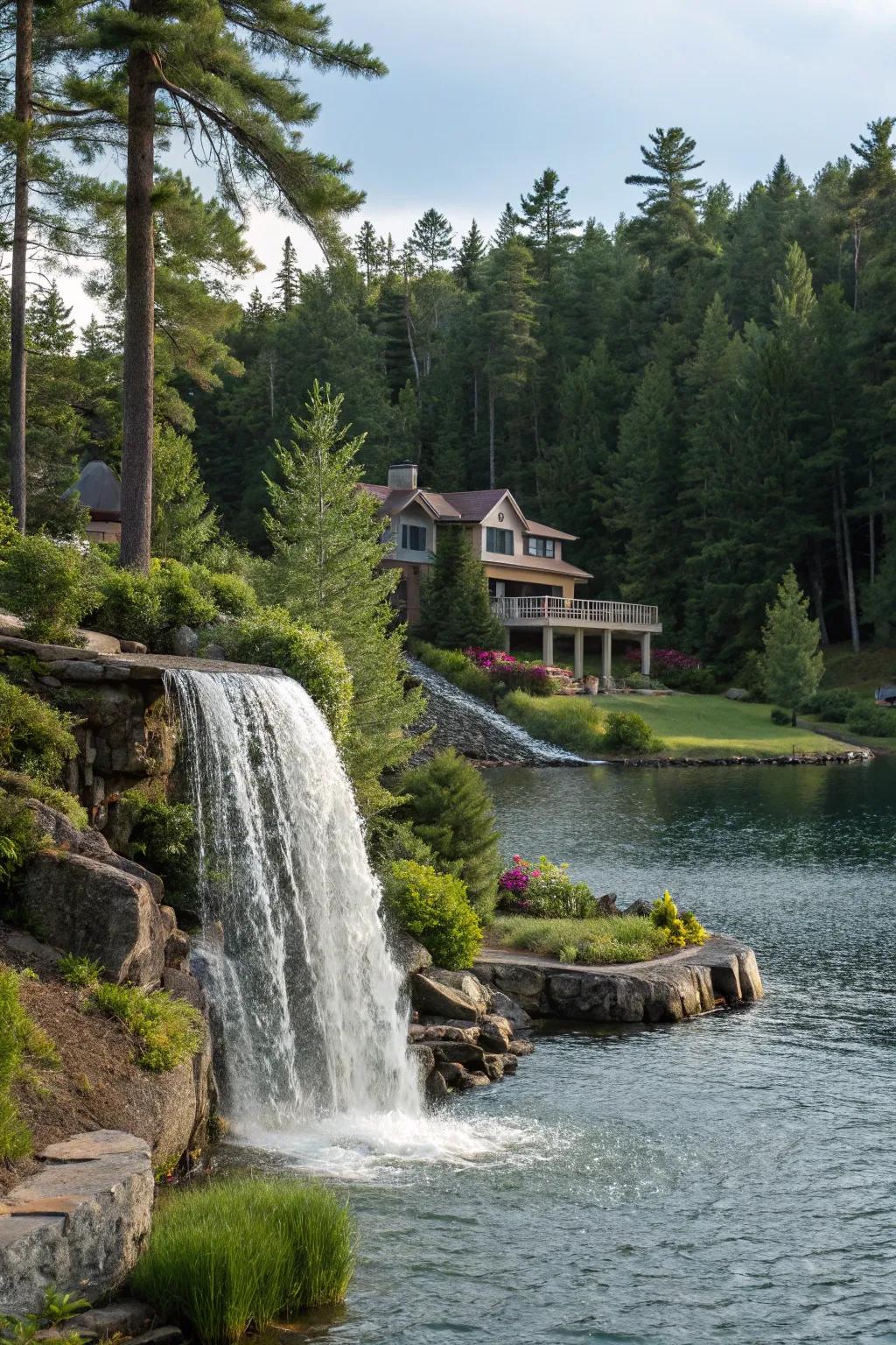 A stunning waterfall feature enhances the natural beauty of the landscape.